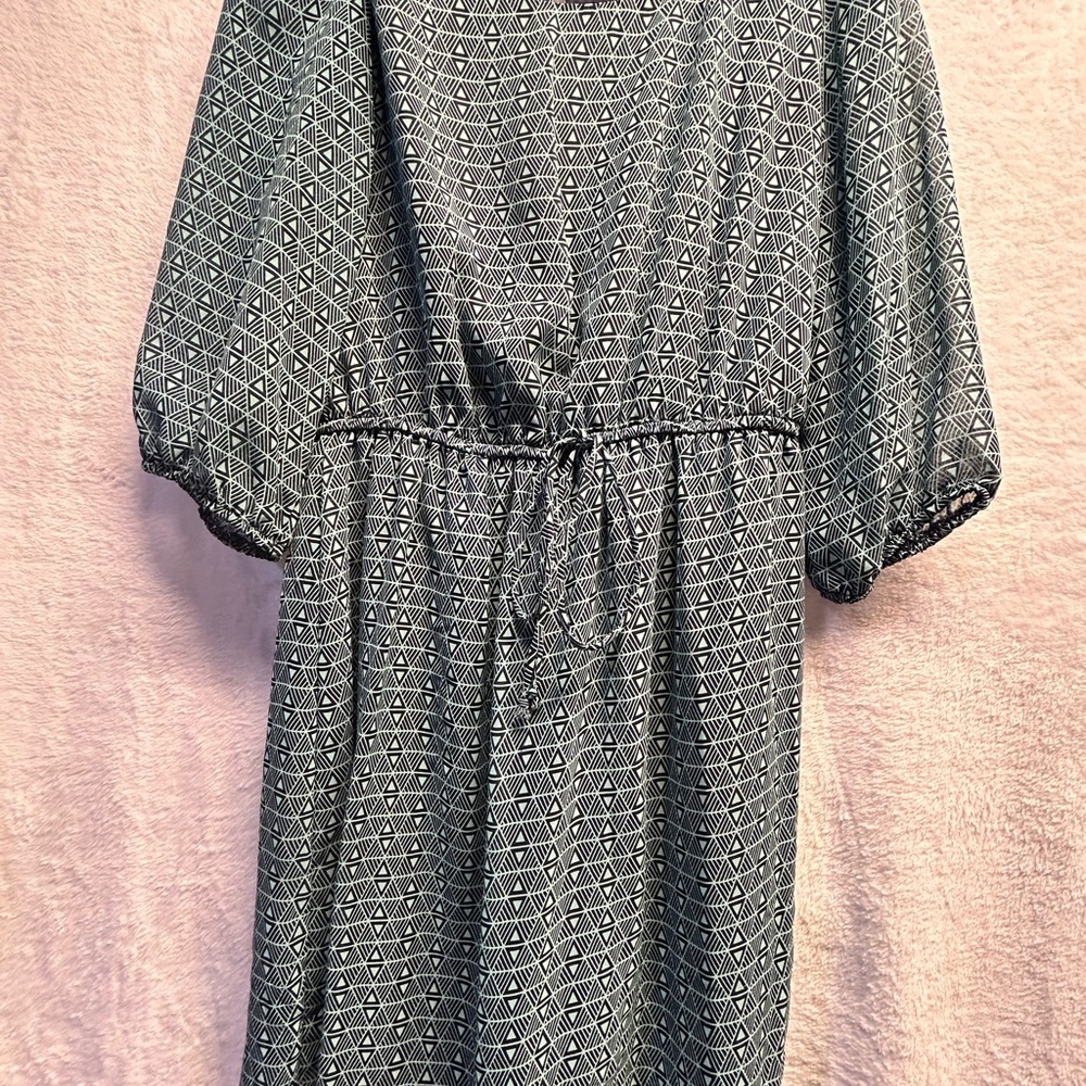 Enfocus Studio Geometric Navy and Teal Long Sleeve Dress